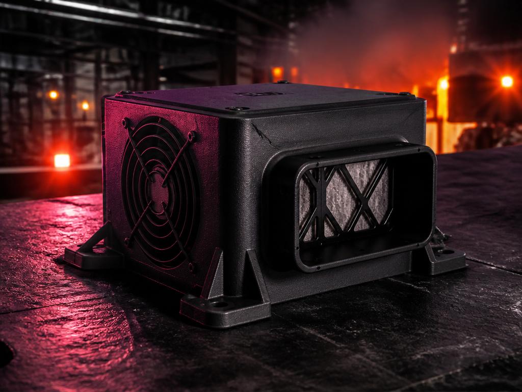 ForgeMonitor — 3D-printed high-temp industrial render